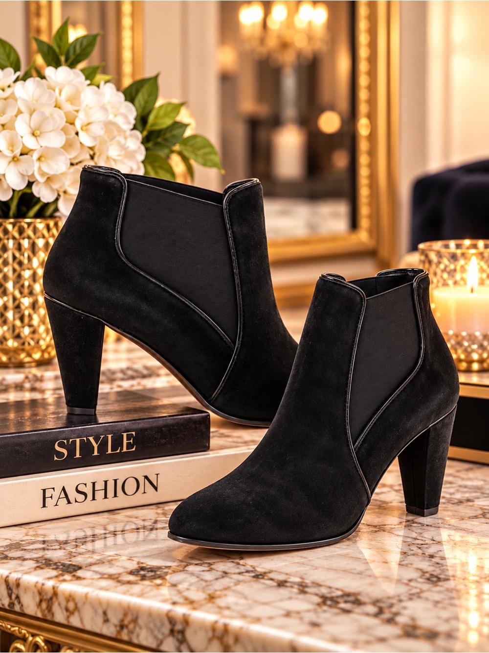 Tahari Black Ankle Boots Women’s Size 8 Chelsea Booties Block Heel